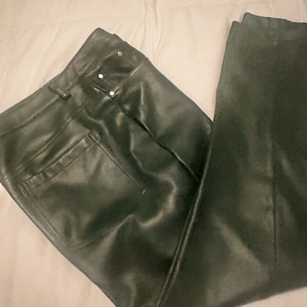 Green faux Leather pants from Anthropology